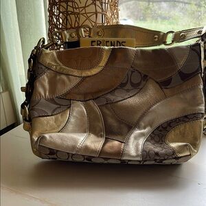 Coach Gold and Brown Patchwork Bag
